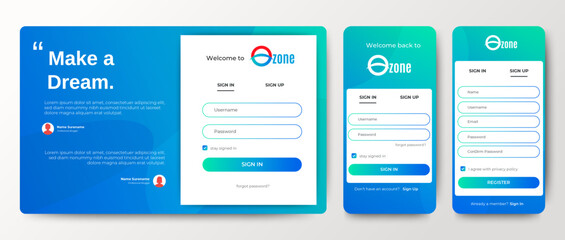 set of sign up and sign in forms for web and mobile.registration and login forms page. professional 