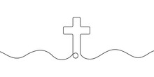 Christian Cross Vector Illustration. Continuous Line Hand Drawn Art. Christianity Symbol