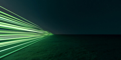 green speed light trail on road, renewable energy highway transportation concept, clean eco power ca