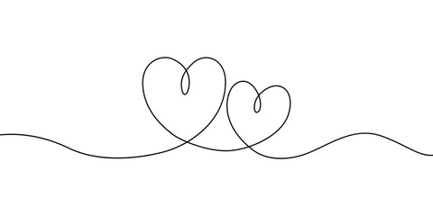 Wall Mural - Two hearts as continuous line hand drawn vector illustration. Valentines Day symbol. Love symbol