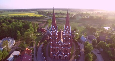 Poster - Sveksna Church of Saint Jacob the Apostle in Lithuania. Drone Point of View