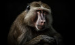 photo of Hamadryas (sacred baboon) on black background. Generative AI