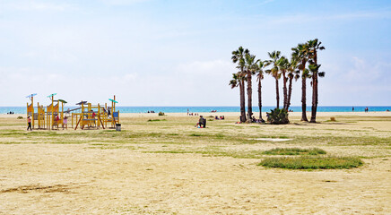 Playa de Comarruga en El Vendrell, Tarragona, Catalunya, España, Europa
