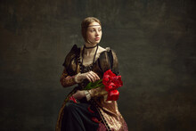 Vintage Portrait Of Woman With Flowers Free Stock Photo - Public Domain ...