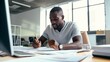 © GustavsMD - African Male Architect Working on Blueprints in Office. Generative AI.