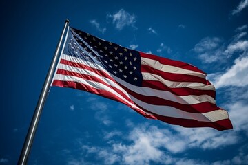 american flag on sky