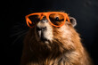 Funny beaver wearing sunglasses in studio with a colorful and bright background. Generative AI