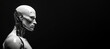 © JoelMasson - Black and white photorealistic studio portrait of a humanoid cyborg robot on black background
