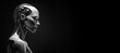 © JoelMasson - Black and white photorealistic studio portrait of a humanoid cyborg robot on black background
