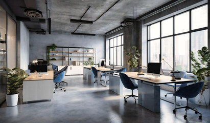 Wall Mural - a modern office space is shown with grey and white furniture