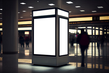 Wall Mural - Mock-up advertising light box in airport terminal, Generative AI