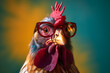 © Mihai Zaharia - Funny rooster wearing sunglasses in studio with a colorful and bright background. Generative AI