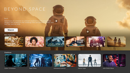 interface of streaming service website. online subscription offers tv shows, realities, fiction film