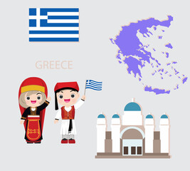 Wall Mural - Greece international Economic Community Infographic with Traditional Costume