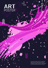 Poster - Ink brush strokes banner. Elements for design, template, banner. Splash of paint. Bright colors on a black background. Decorative elements. Vector illustration.