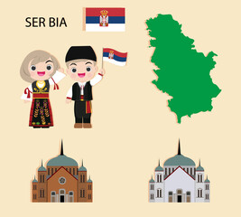 Wall Mural - Serbia international Economic Community Infographic with Traditional Costume illustration