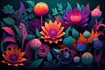 Wall Mural - a bouquet of multicolored flowers set against a dark backdrop Generative AI