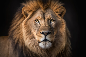 Lion portrait on dark background. AI Generative