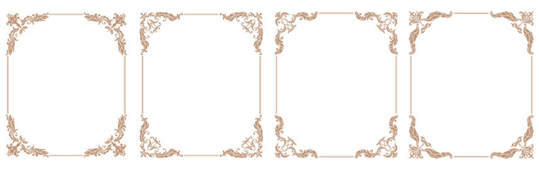 Wall Mural - vintage border frames with floral ornament. certificate retro decoration, wedding invitation filigre