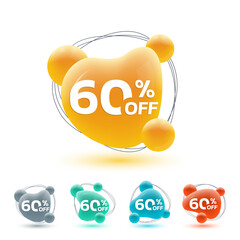 Wall Mural - 60 percent price off. sale 3d badge, sticker or label. abstract shapes discount, promotion banner te