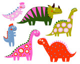 Fototapeta Dinusie - Dinosaurs set of vector illustrations. Cute colored dino.