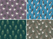 Set of seamless patterns with different feathers. Beautiful nature textures in flat style.