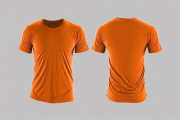 Photo realistic male orange t-shirts with copy space, front and back view. Created with Generative AI Technology