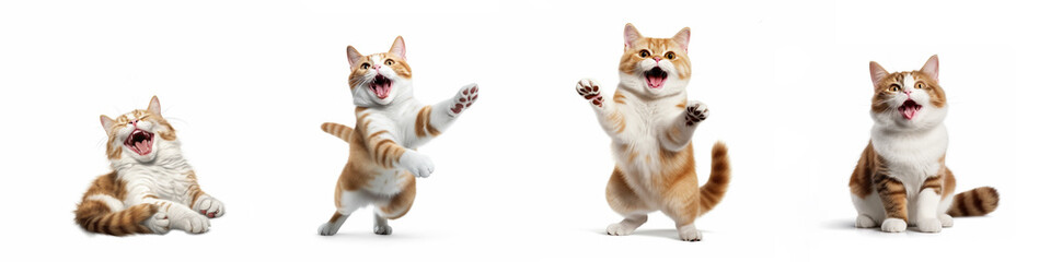 Wall Mural - animals pets cat banner panorama long - collection of funny cute crazy laughing lying, jumping, stan