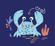 Crab cool summer t-shirt print. African animal with slogan. Roar Safari time. Sea beach funny child wear i