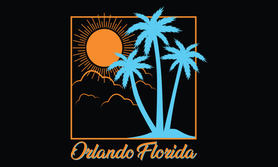 Orlando Florida, Beach Paradise Print T-shirt Graphics Design, typography slogan on palm trees background for summer fashion