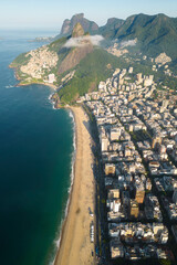 Wall Mural - Aerial View of Ipanema and Leblon Beach and District With Mountains in the Horizon in Rio de Janeiro, Brazil