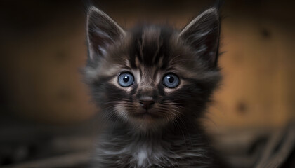 Wall Mural - a black kitten with blue eyes stares into the camera