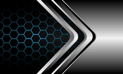 Wall Mural - Abstract silver black arrow direction red hexagon mesh grey cyber geometric design modern luxury futuristic technology background vector