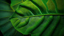 Close-up Of A Large Green Tree Leaf, Generative By AI