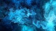 Generative AI, Shiny Smoke. Paint water mix, Glitter fluid. Ink water mist. abstract art Blue lowing fog cloud wave, texture paint vapor storm wave on dark black abstract background.