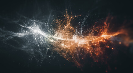 Canvas Print - Abstract technology background with glowing particles, lines and bokeh lights. Generative AI