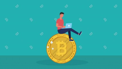 Sticker - man seated in bitcoin crypto currency animation