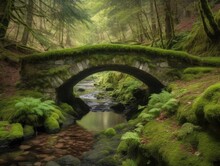 A Charming Mosscovered Bridge Gracefully Arched Over A Slow Meandering Stream Photografic No Text Re