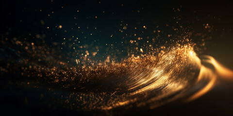 Canvas Print - abstract particles wave flow on dark background with bokeh lights. Generative AI