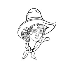 Wall Mural - Hand drawn illustration of cowboy girl outline