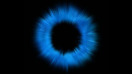 Abstract and glowing blue eye circle swirl on dark background