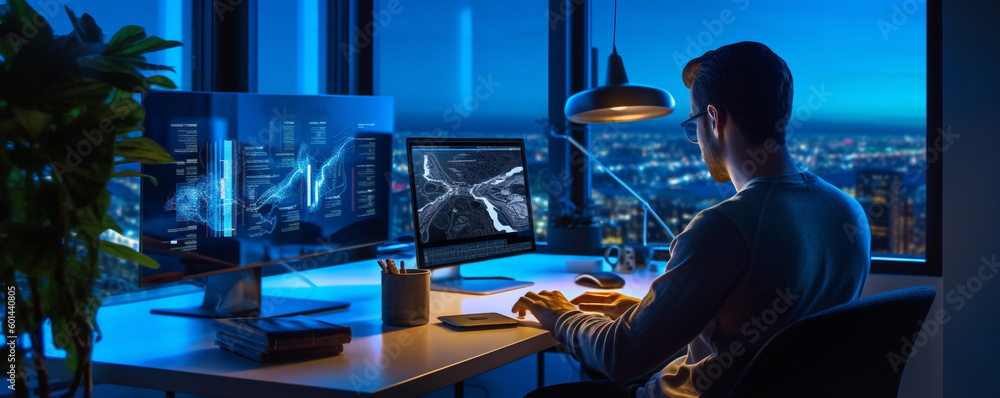 Computer programmer coding on modern computer with AI Artificial ...