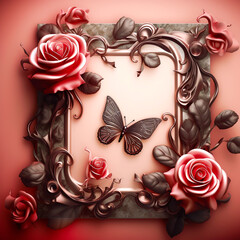 Wall Mural - Generative AI:  enchanted fairy tale frame with flowers