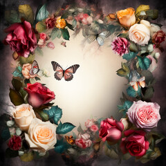 Wall Mural - Generative AI:  enchanted fairy tale frame with flowers