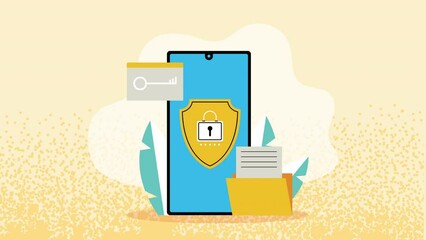 Canvas Print - smartphone device technology security animation