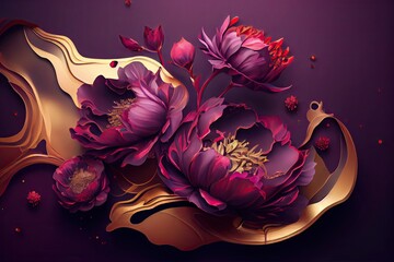 Poster - magenta peony flowers