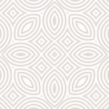 Subtle Vector Geometric Seamless Pattern. Abstract Linear Ornament Texture With Curved Shapes, Lines, Flower Silhouettes, Leaves, Repeat Tiles. Minimal White And Beige Background. Elegant Geo Design