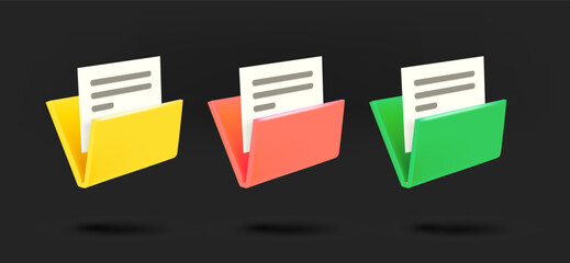 Aufkleber - Different color folder icons collection. 3d vector isolated on black background