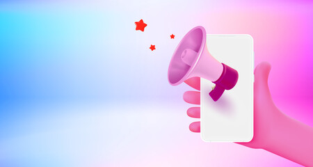 Leinwandbilder - Announcement on mobile phone. 3d vector banner with copy space