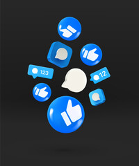 Aufkleber - Social media icons flying on black background. 3d vector illustration